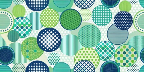 Abstract Green and Blue Circle Pattern Design Featuring Various Textures and Geometric Shapes