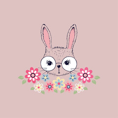 Adorable cute rabbit vector illustration with a beautiful flower background in a serene setting
