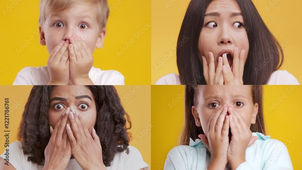 Poster a collection of individuals from different backgrounds exhibits a range of emotional responses, feat