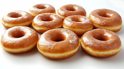 Assorted Glazed Donuts Arranged Neatly on a White Background