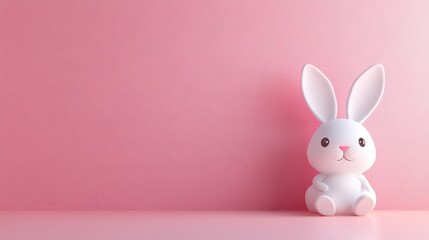 White Easter bunny with pink background, room for text