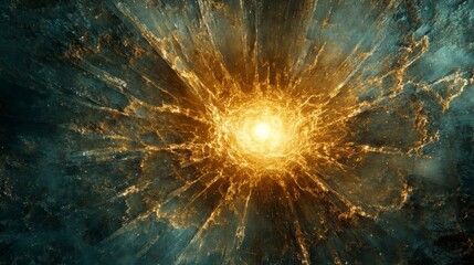 Golden Celestial Explosion Radiating Energy And Light