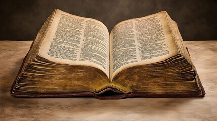 Obraz premium Antique Open Book with Yellowed Pages and Intricate Text Layout