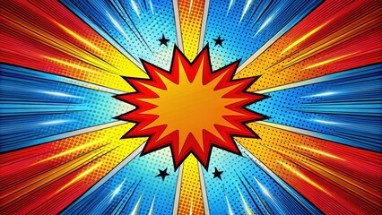 Dynamic Comic Book Style Burst Background with Radial Lines and Star Shapes