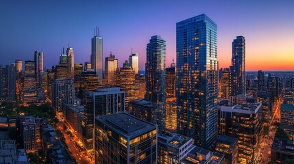 Toronto Skyline at Twilight: A Panoramic View of Modern Architecture and Urban Landscape
