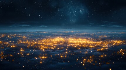 Glimmering City Lights at Night Starry Sky Aerial View