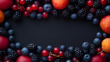 Colorful Fresh Fruit Border on Dark Background for Food Display