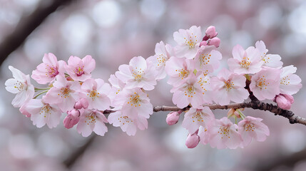 Obraz premium Beautiful Cherry Blossom Branch with Delicate Pink Flowers in Bloom