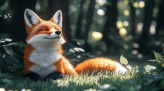 A Happy Red Fox Resting In A Forest Clearing