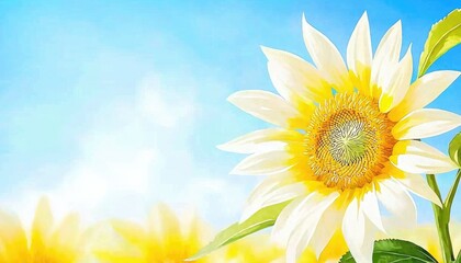 Obraz premium A vibrant sunflower in full bloom against a bright blue sky, exuding warmth and cheerfulness.