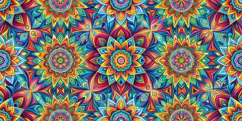 Vibrant Mandala Floral Pattern Design, Featuring Intricate Details and Bold Colors Perfect for Textile Prints and Decorative Applications