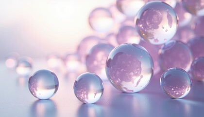 Abstract 3D White and Purple Glossy Spheres