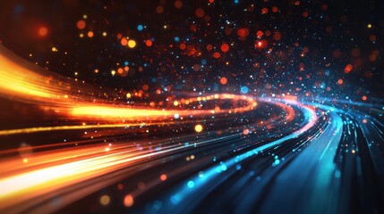 Abstract Light Trails Speed Energy Technology Motion Blur Digital Art Futuristic Glow Sparkles