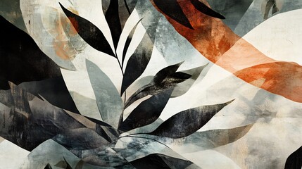 Abstract Botanical Watercolor Painting: Earthy Tones and Elegant Leaves