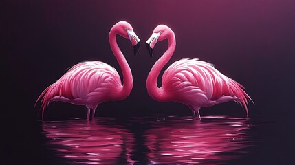 Naklejka premium Two Pink Flamingos Gracefully Stand in Water