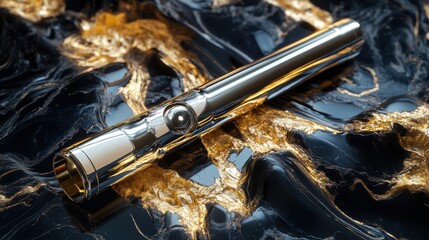 Luxury Chrome Gadget on Gold Black Marble
