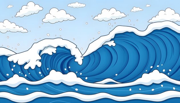 Stunning Ocean Waves Cartoon Illustration