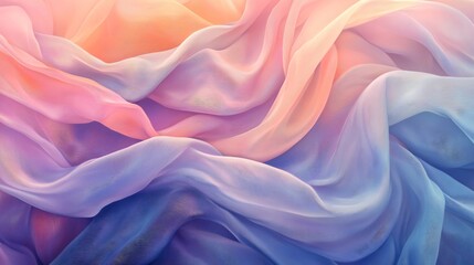 Obraz premium Soft pastel fabrics gently swirl creating a dreamy ombre effect. AI Generated