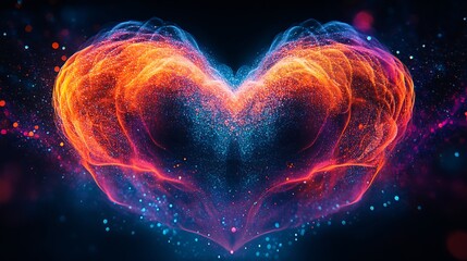 A vibrant display of a glowing heart illustrating love and emotion through colorful light patterns.