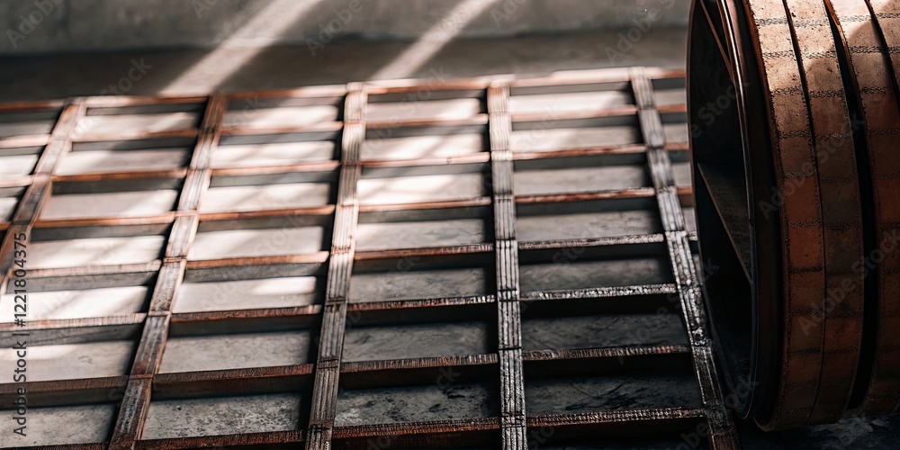 Aufkleber a metal object is laying on a floor with a lot of squares
