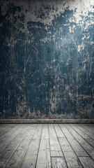 Fototapeta premium A wall with a blue paint and a wooden floor