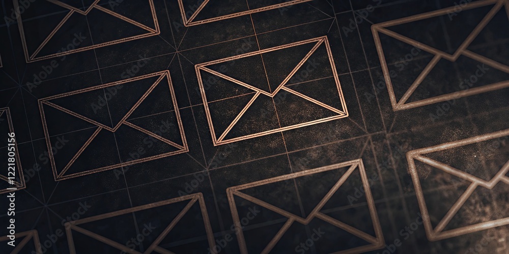 Poster a close up of a black and gold image of many envelopes