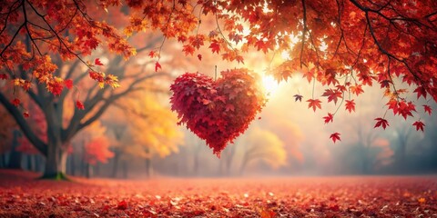 Autumnal Heart Shaped Leaf Arrangement in a Park