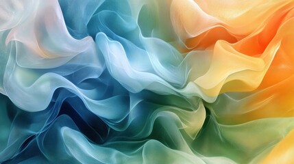 Obraz premium Abstract Pastel Fabric Texture Flowing Sheer Drape Teal Yellow Green