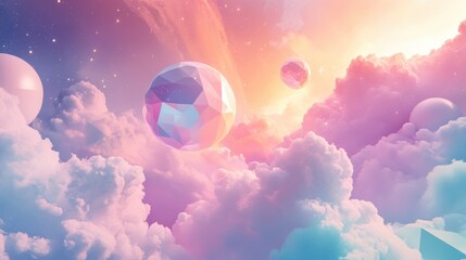 Pastel Cloudscape Dreamy Geometric Shapes Pink Lilac Sky Blue Abstract Background