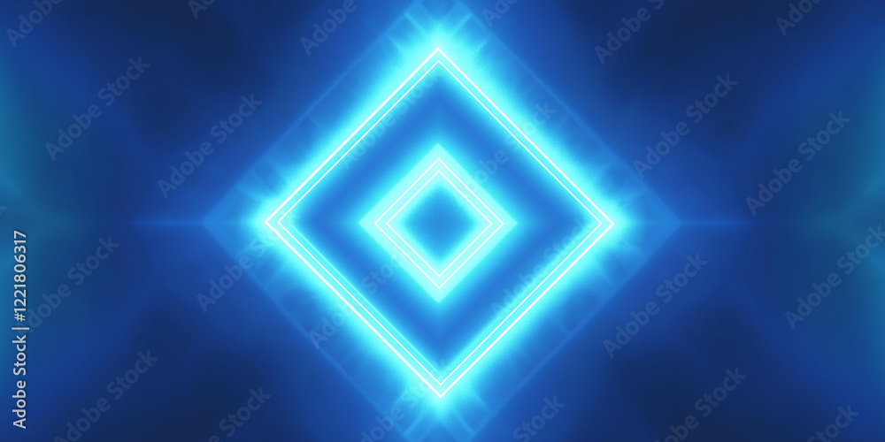 Fototapete glowing neon squares creating a tunnel effect on blue background