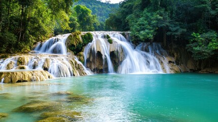 Obraz premium Serene Waterfall in Lush Tropical Forest