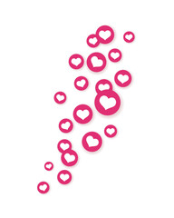 Heart flying icons for live streaming or stories. Like background advertising. Social media reaction concept. Flat vector illustration isolated on white