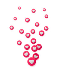 3D heart flying icons for live streaming or stories. Like background advertising. Social media reaction concept. Realistic vector illustration isolated on white