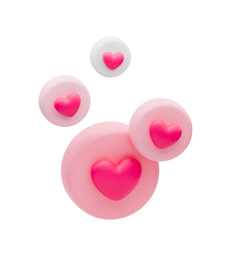 3D flying reaction icon. Realistic social network media concept. Love element, comment and follow symbol with hearts. Promotional communication nowaday, vector like emoji isolated on white