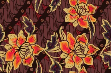 Gordijnen Bloemendesign Batik Indonesian: is a technique of wax-resist dyeing applied to whole cloth, or cloth made using this technique originated from Indonesia.  © Niyaska