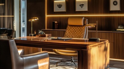Luxurious Modern Office Interior with Elegant Wooden Furniture