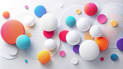 Abstract Colorful Spheres and Circles Composition Featuring Textured Surfaces and Vivid Hues