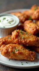 Plate of chicken wings with a side of ranch dip
