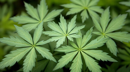 Lush green foliage close-up, forest background, nature wallpaper