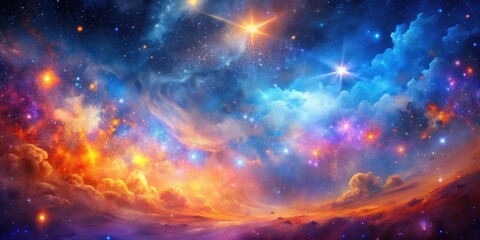Fototapeta premium Celestial Landscape A Dreamlike Vision of Colorful Nebulae and Starry Skies