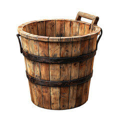 Obraz premium Rustic Wooden Bucket with Metal Bands for Farm Use