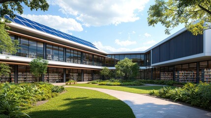 Modern Library Courtyard with Solar Panels