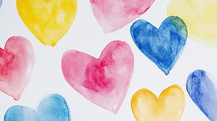 Colorful Watercolor Hearts on White Background for Creative Projects