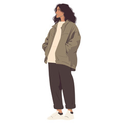 Fototapeta premium A woman wearing jacket illustration standing sweatshirt vector