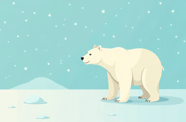 Fototapeta premium An image of a polar bear at the north pole. A polar bear in the snow. Banner, postcard for the International Polar Bear Day