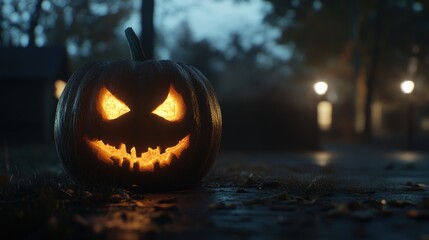 Spooky Halloween Jack-o'-lantern on a Dark Night