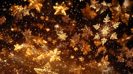 Naklejka premium Golden Snowflakes Glittering in a Warm Winter Night Background