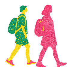Side people walking woman person illustration backpackers vector