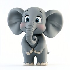 Fototapeta premium Adorable Cartoon Baby Elephant Cute Gray Elephant Illustration 3D Rendered Animal Character