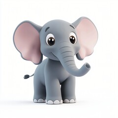 Fototapeta premium Adorable 3D Render of a Cute Baby Elephant Cartoon Animal Perfect for Children s Books and
